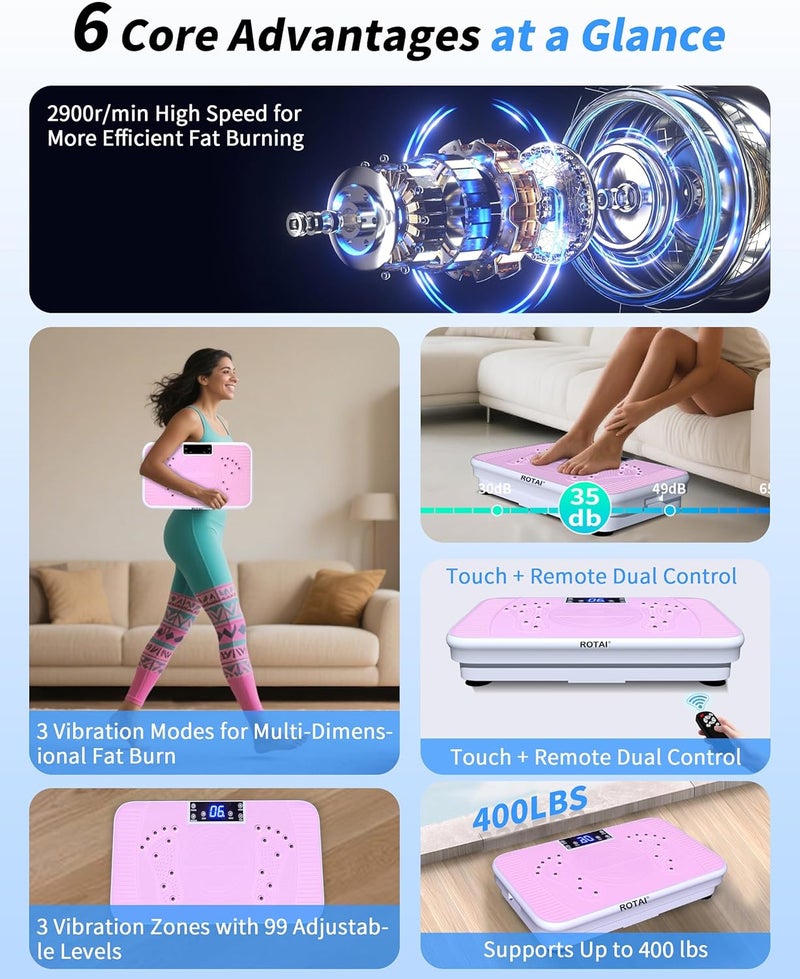 ROTAI Shake Plate Vibration Exercise Machine for Lymphatic Drainage Massager & Weight Loss, 400 lbs Capacity Whole Body Vibrating Plate Workout for Women and Men - Image 5